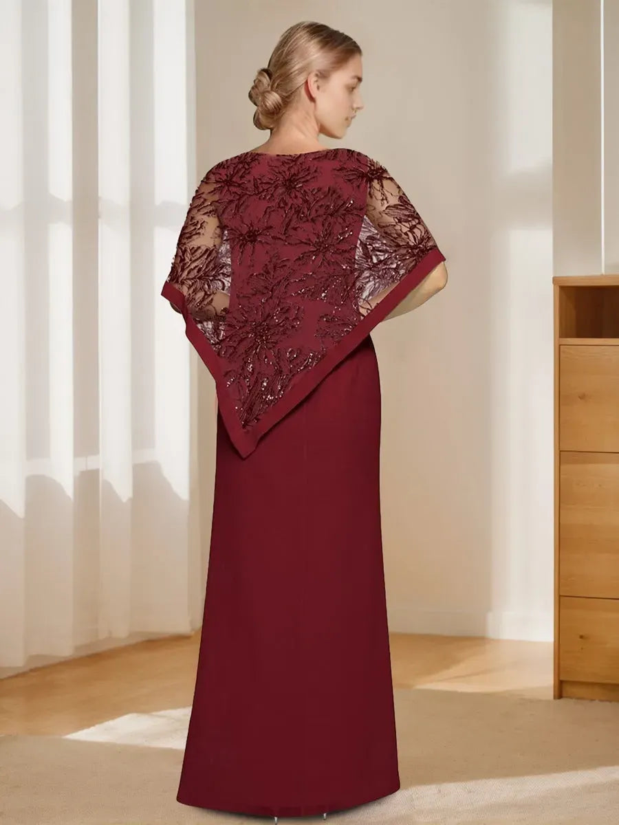 Mermaid Jewel Neck Floor-Length Mother of the Bride Dresses with Appliques Split Side