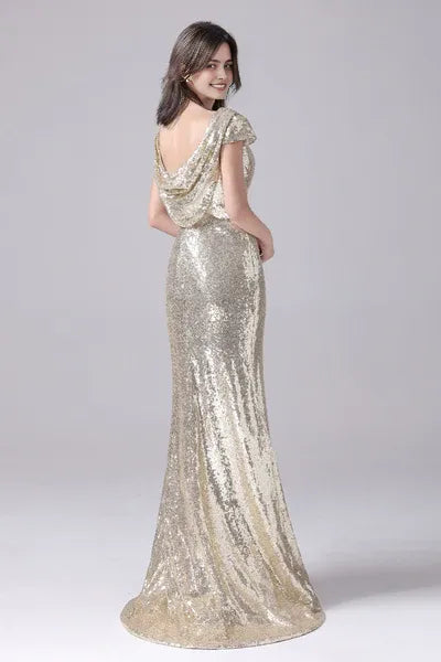 Mermaid Jewel Sequined Floor Length Short sleeves mother's dress