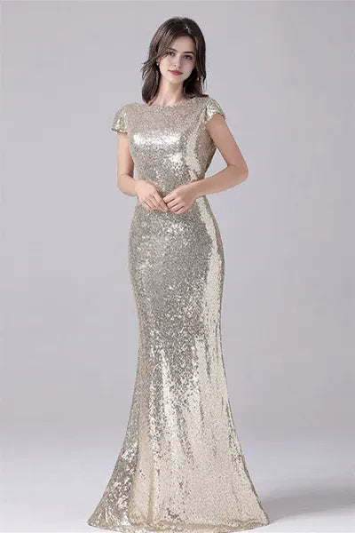Mermaid Jewel Sequined Floor Length Short sleeves mother's dress