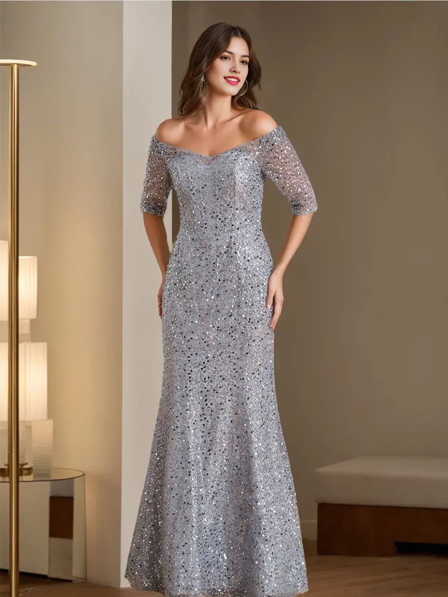 Mermaid Off-the-Shoulder Half Sleeves Mother Of The Bride Groom Dresses