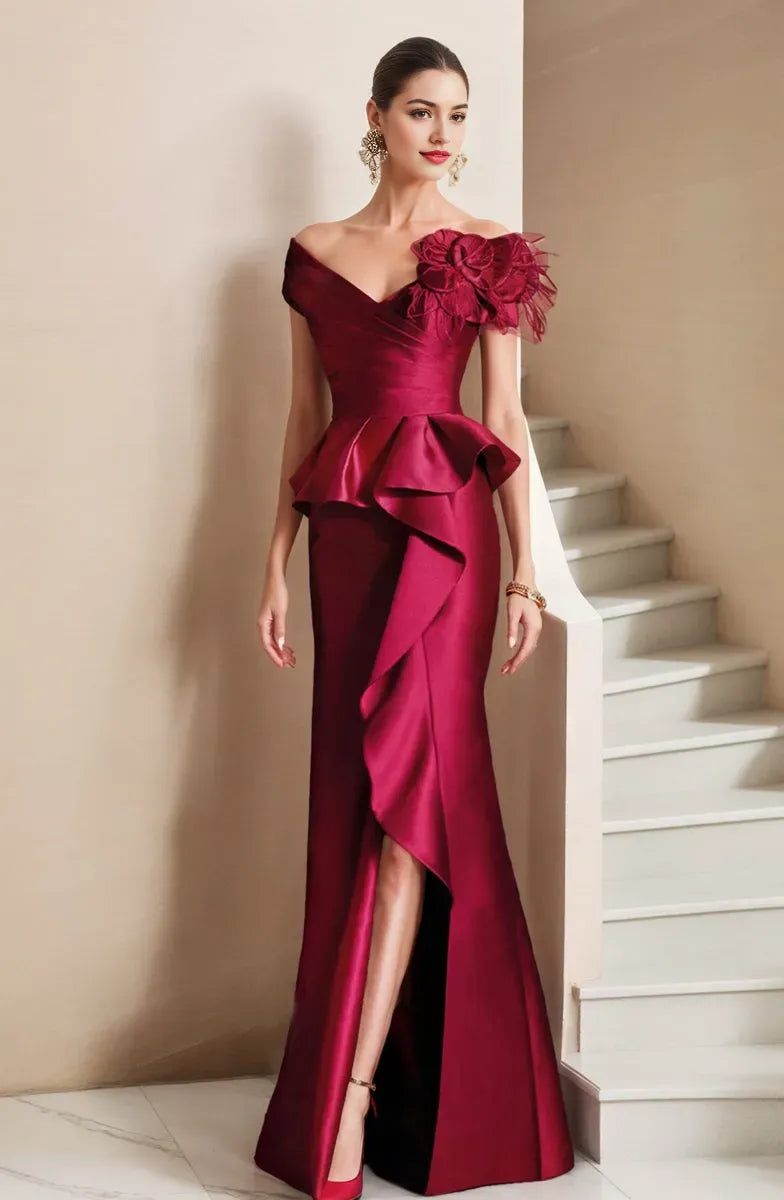 Mermaid Off-the-Shoulder Mother of the Bride Dresses with High Split ﻿