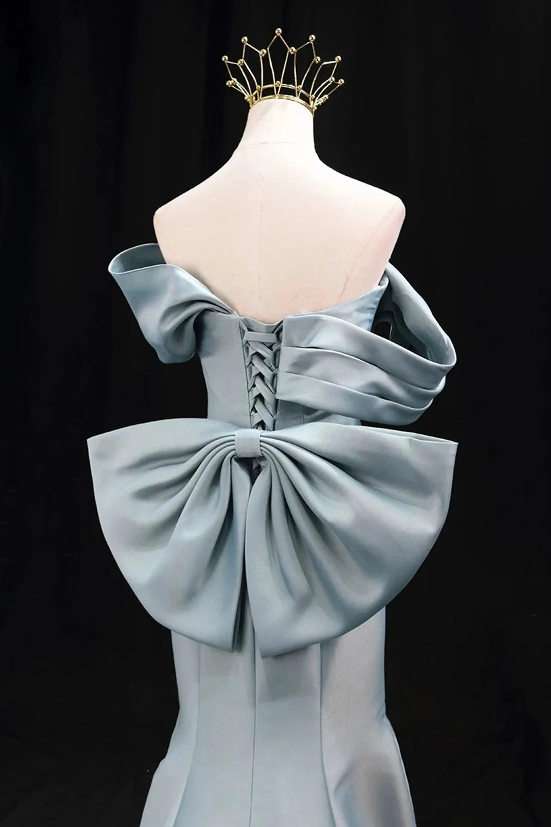 Mermaid Satin Floor Length Prom Dress Blue Off the Shoulder Evening Party Dress