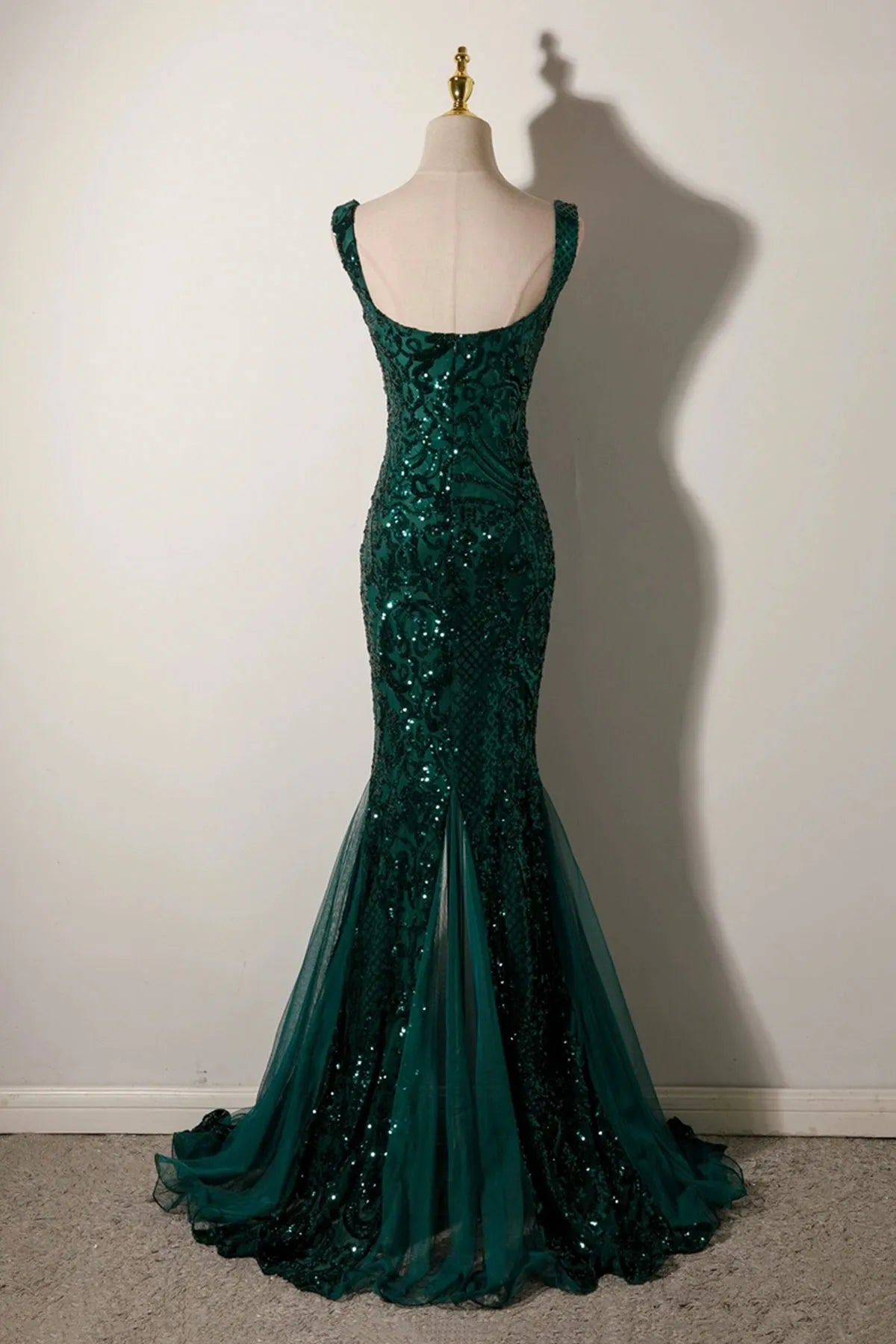 Mermaid Sequins Long Prom Dress Green Backless Evening Party Dress