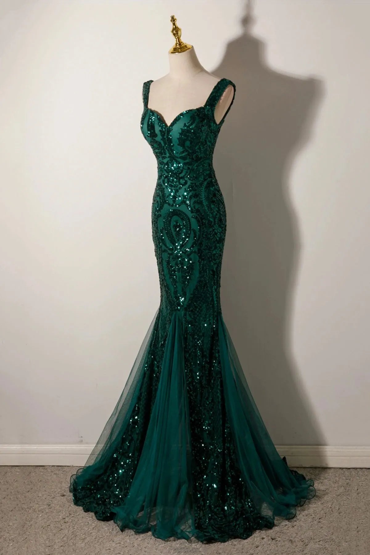 Mermaid Sequins Long Prom Dress Green Backless Evening Party Dress