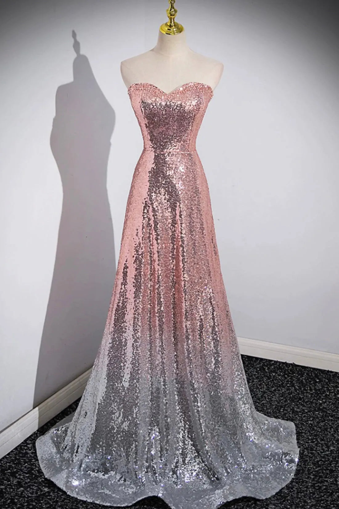 Mermaid Sequins Long Prom Dress Sparkling Sweetheart Neckline Ombre Evening Dress