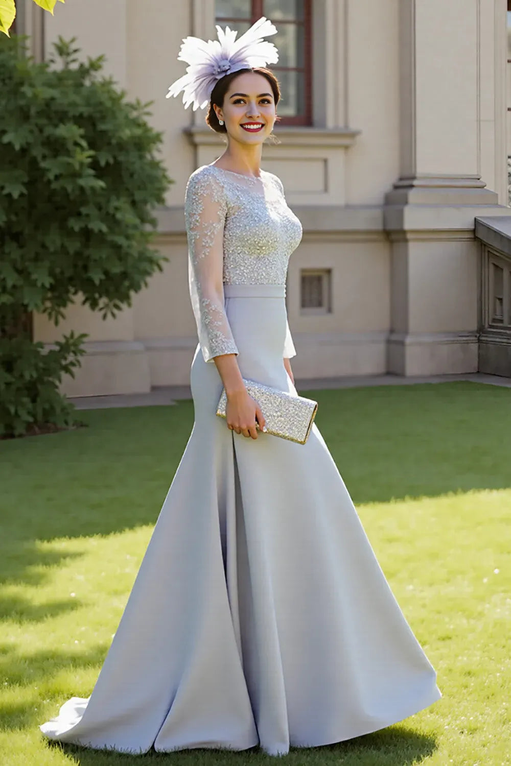 Mermaid Silver Mother Of The Bride Dress With Appliques