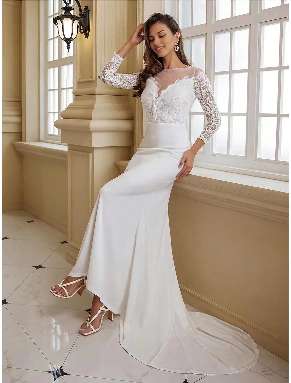 Mermaid/Small Phantom Collar Long Sleeve Floor Dragging Lace New Strap Stickers