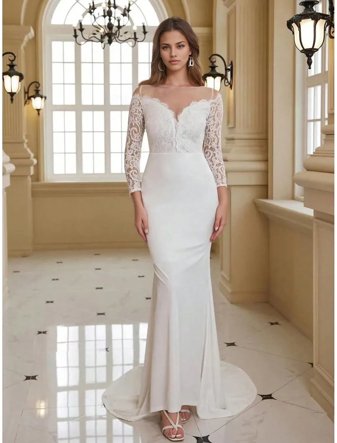 Mermaid/Small Phantom Collar Long Sleeve Floor Dragging Lace New Strap Stickers