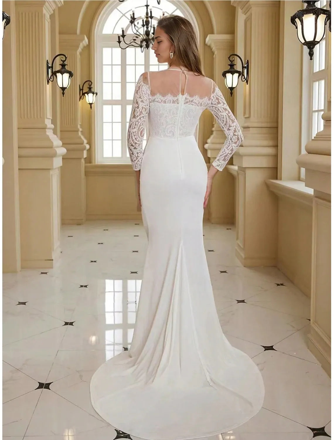 Mermaid/Small Phantom Collar Long Sleeve Floor Dragging Lace New Strap Stickers