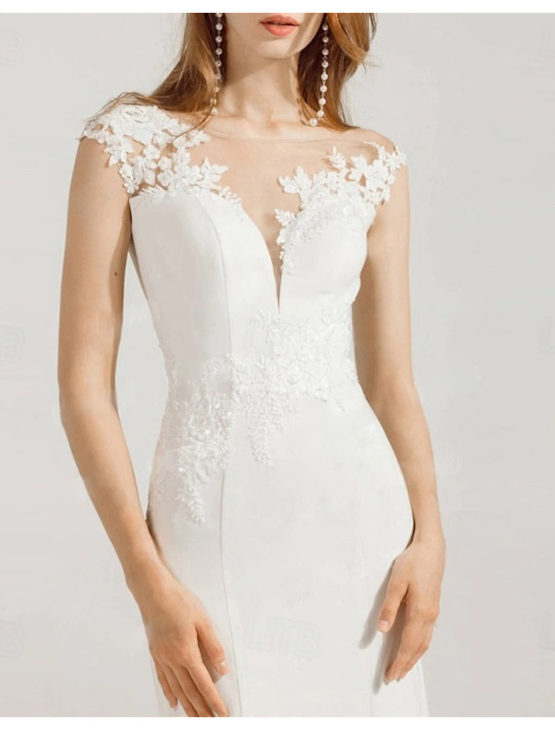 Mermaid/Small V-neck Short sleeved Palace Training Stretch Fabric Bridal Dress with Stickers