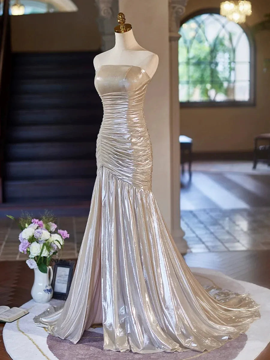 Mermaid Strapless Long Prom Dress Beautiful Evening Party Dress