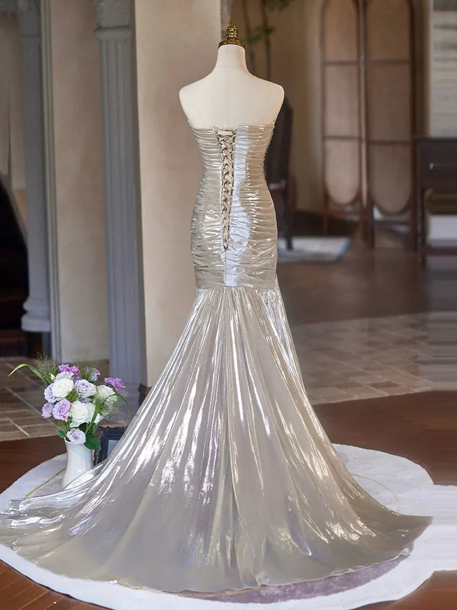 Mermaid Strapless Long Prom Dress Beautiful Evening Party Dress