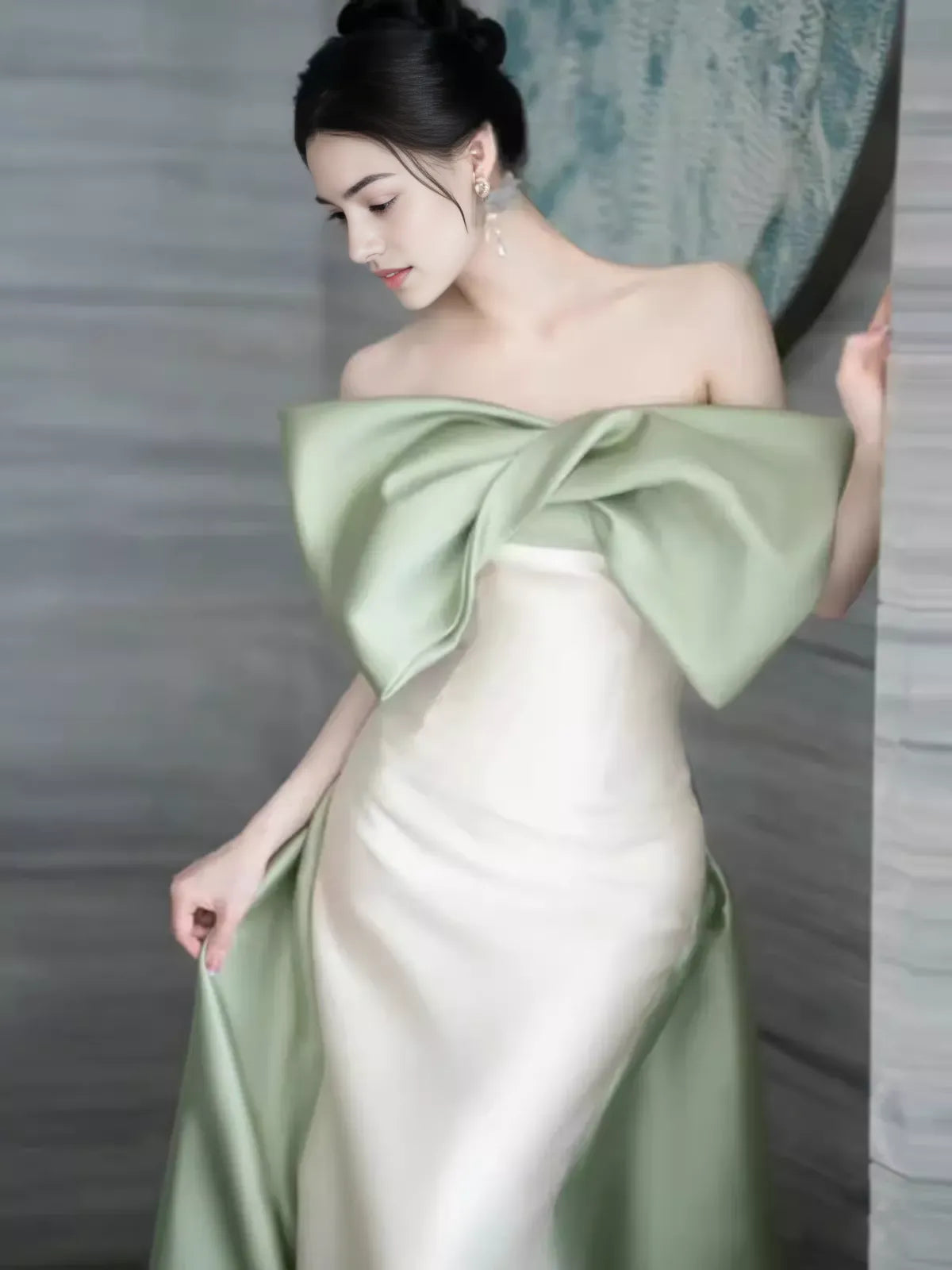 Mermaid Strapless Satin Party Dress Long Prom Dress ﻿