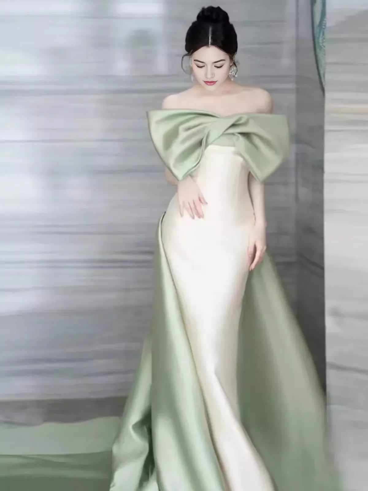 Mermaid Strapless Satin Party Dress Long Prom Dress ﻿