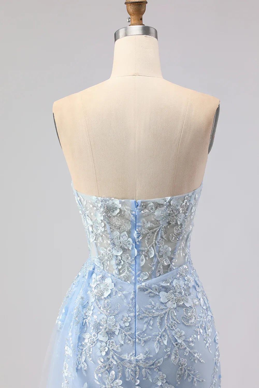 Mermaid Sweetheart Corset Beaded Sequin Sky Blue Long Prom Dress With Slit
