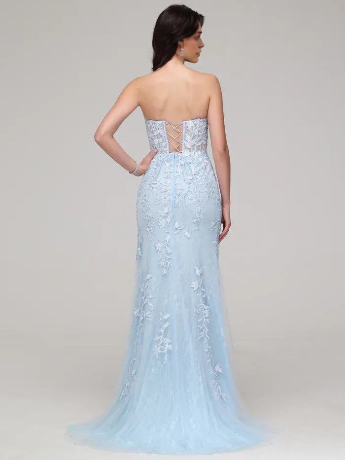 Mermaid Sweetheart Lace Appliques Prom Dress with Slit