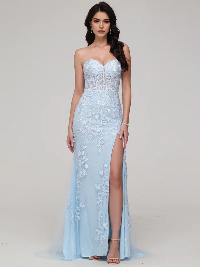 Mermaid Sweetheart Lace Appliques Prom Dress with Slit