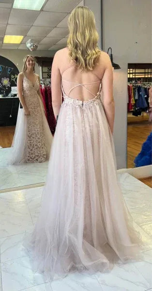 Mermaid V-Neck Lace Open Back Champagne Long Prom Dress With Cape