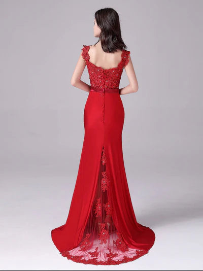 Mermaid V-neck Lace Floor Length Sleeveless Backless mother's dress