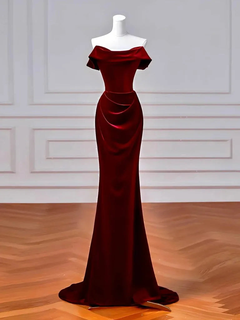 Mermaid Velvet Burgundy Long Prom Dress Burgundy Long Formal Dress