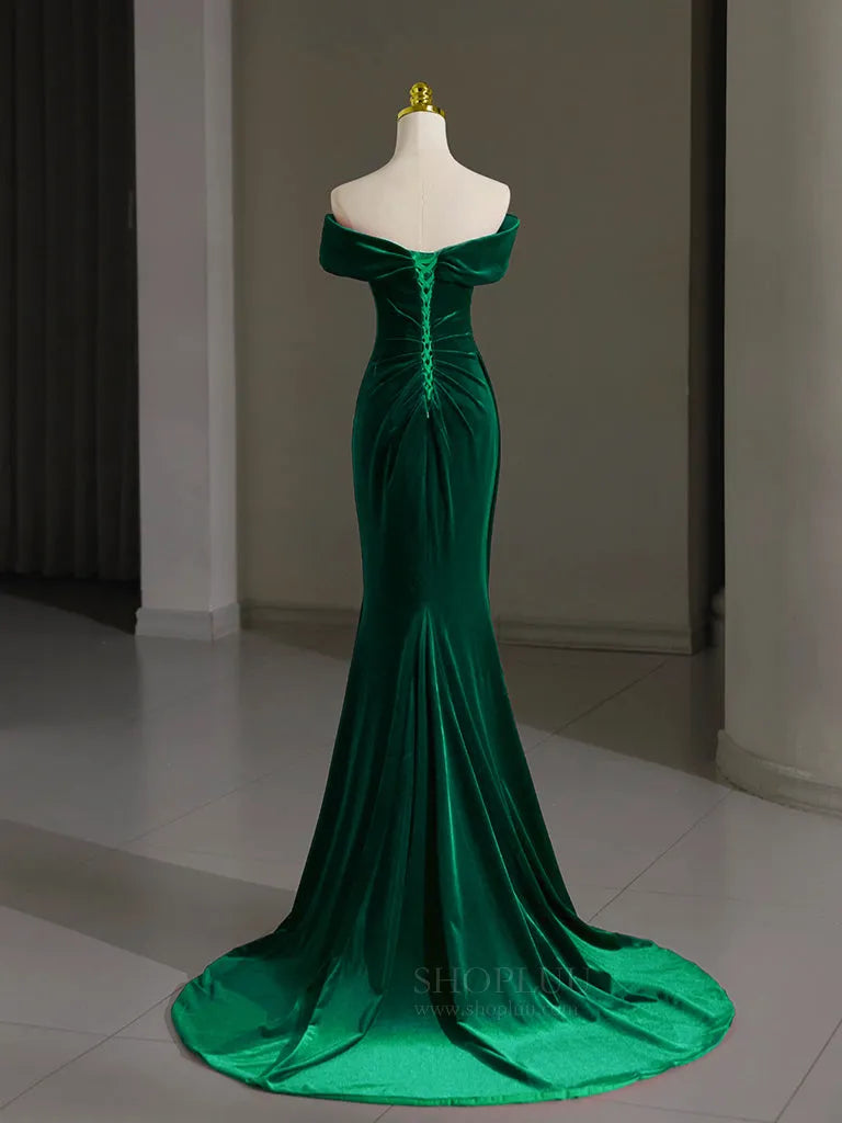 Mermaid Velvet Green Long Prom Dress