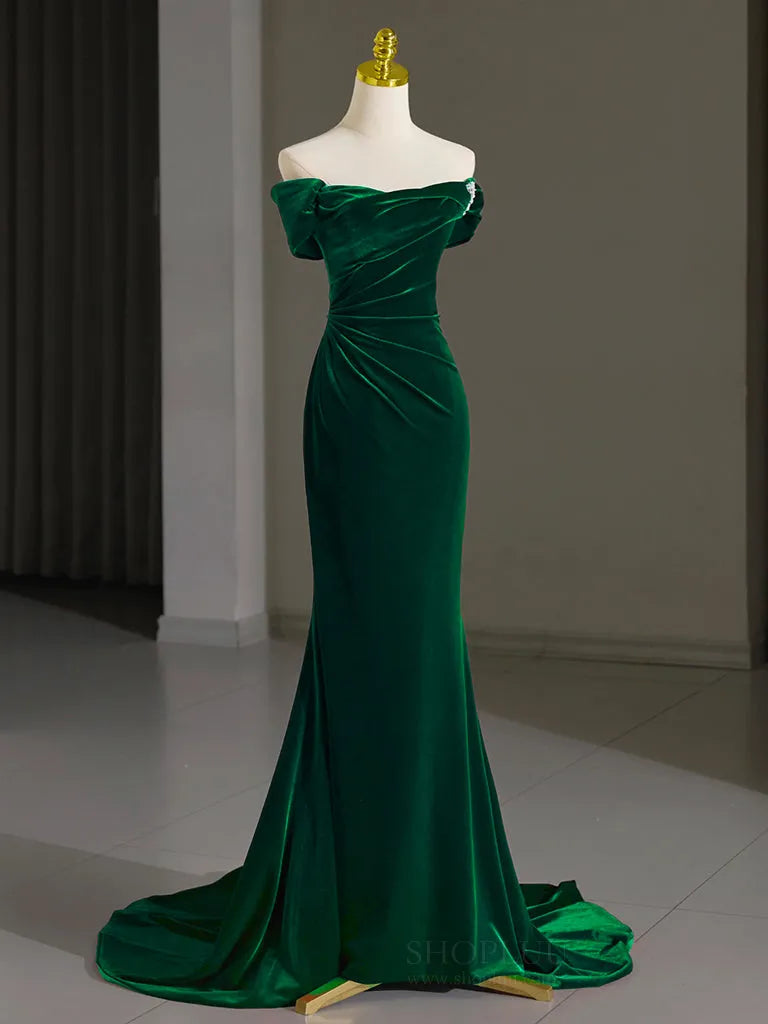 Mermaid Velvet Green Long Prom Dress