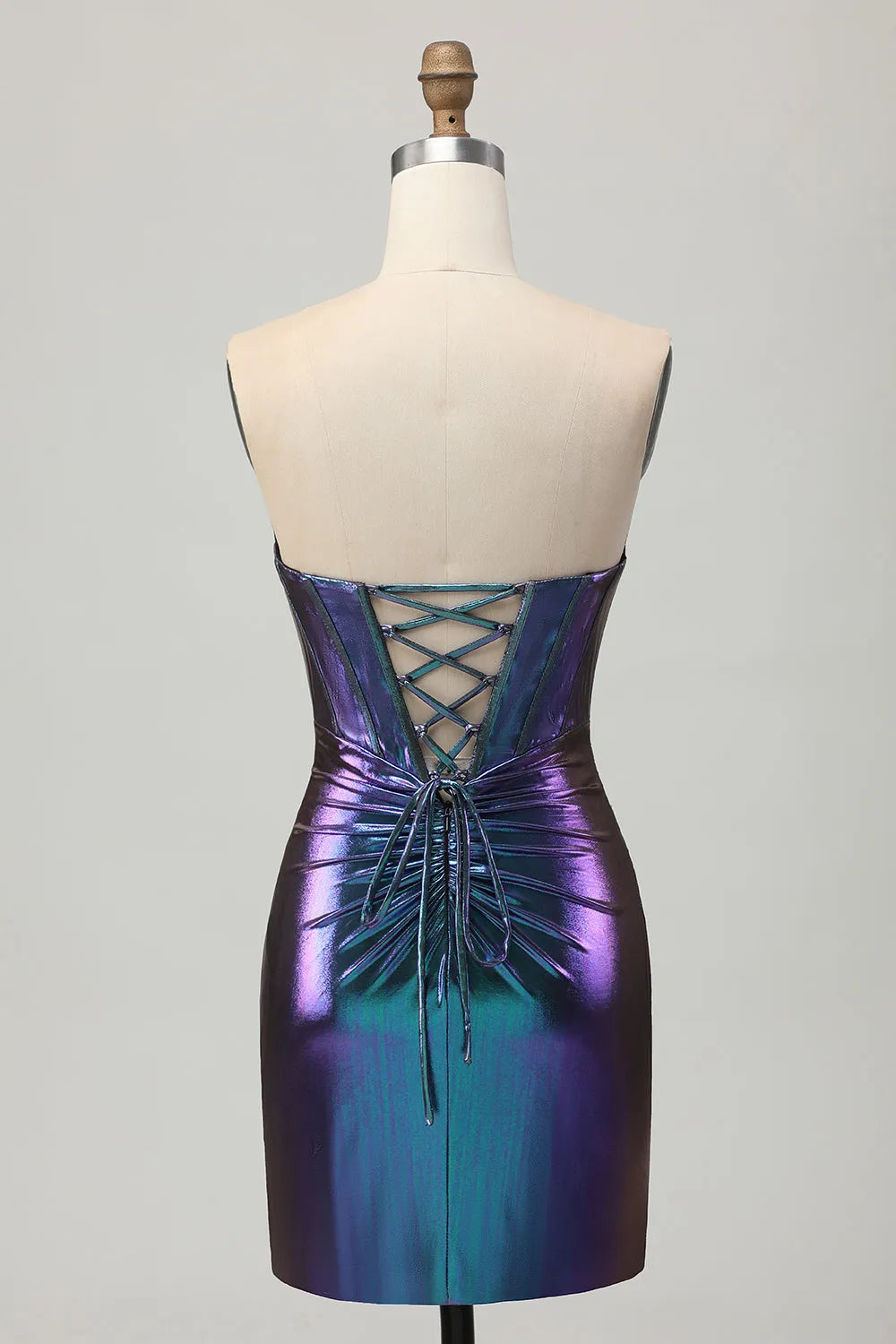 Metallic Blue Purple Corset Strapless Keyhole Short Homecoming Dress