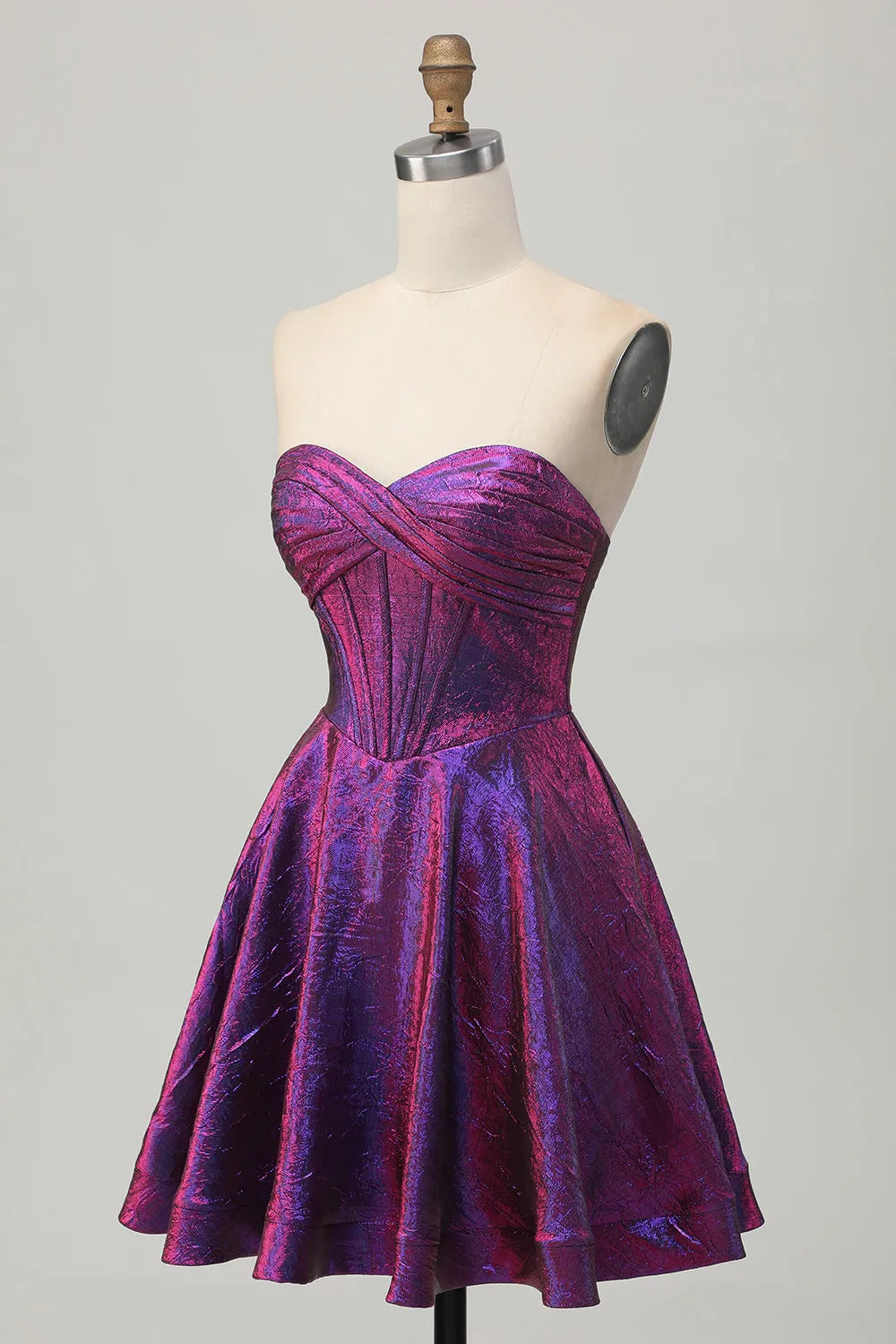 Metallic Dark Purple Corset Sweetheart A Line Short Homecoming Dress