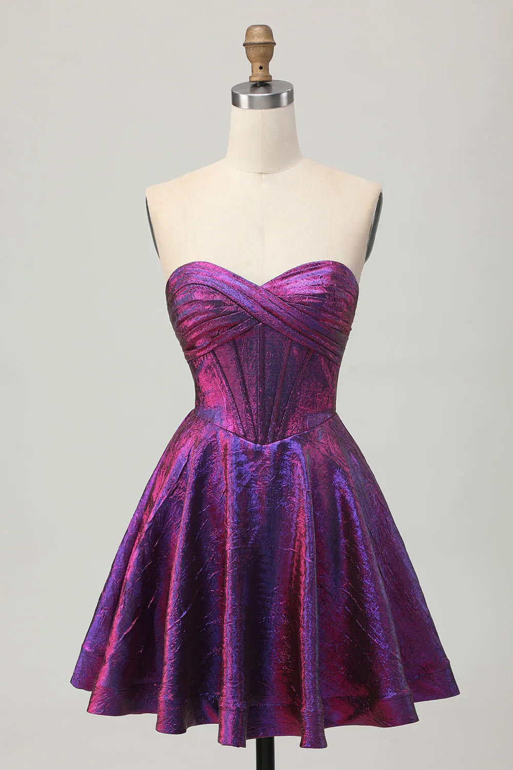 Metallic Dark Purple Corset Sweetheart A Line Short Homecoming Dress