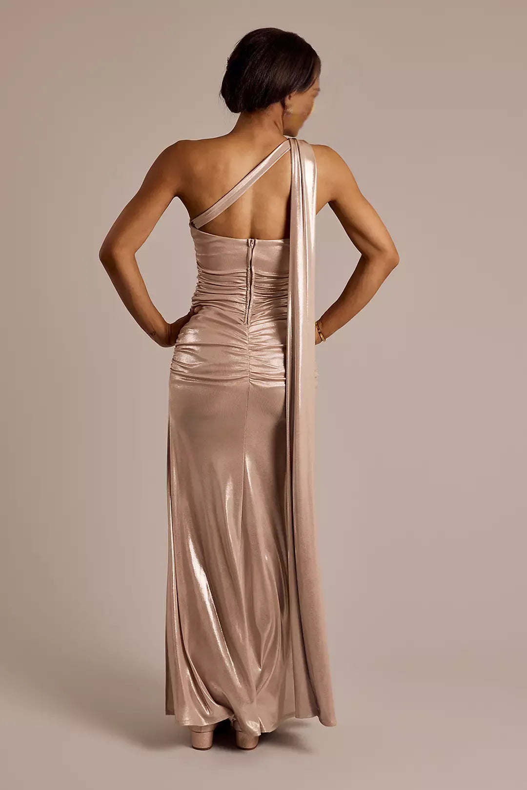 Metallic One-Shoulder prom-dresses with Neck Scarf
