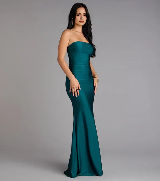 Minimalist Cutout Strapless Square Satin Mermaid Formal Prom Dresses