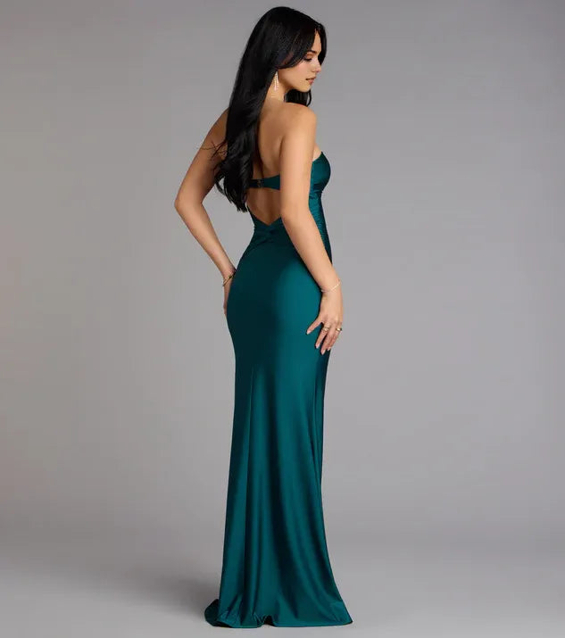 Minimalist Cutout Strapless Square Satin Mermaid Formal Prom Dresses