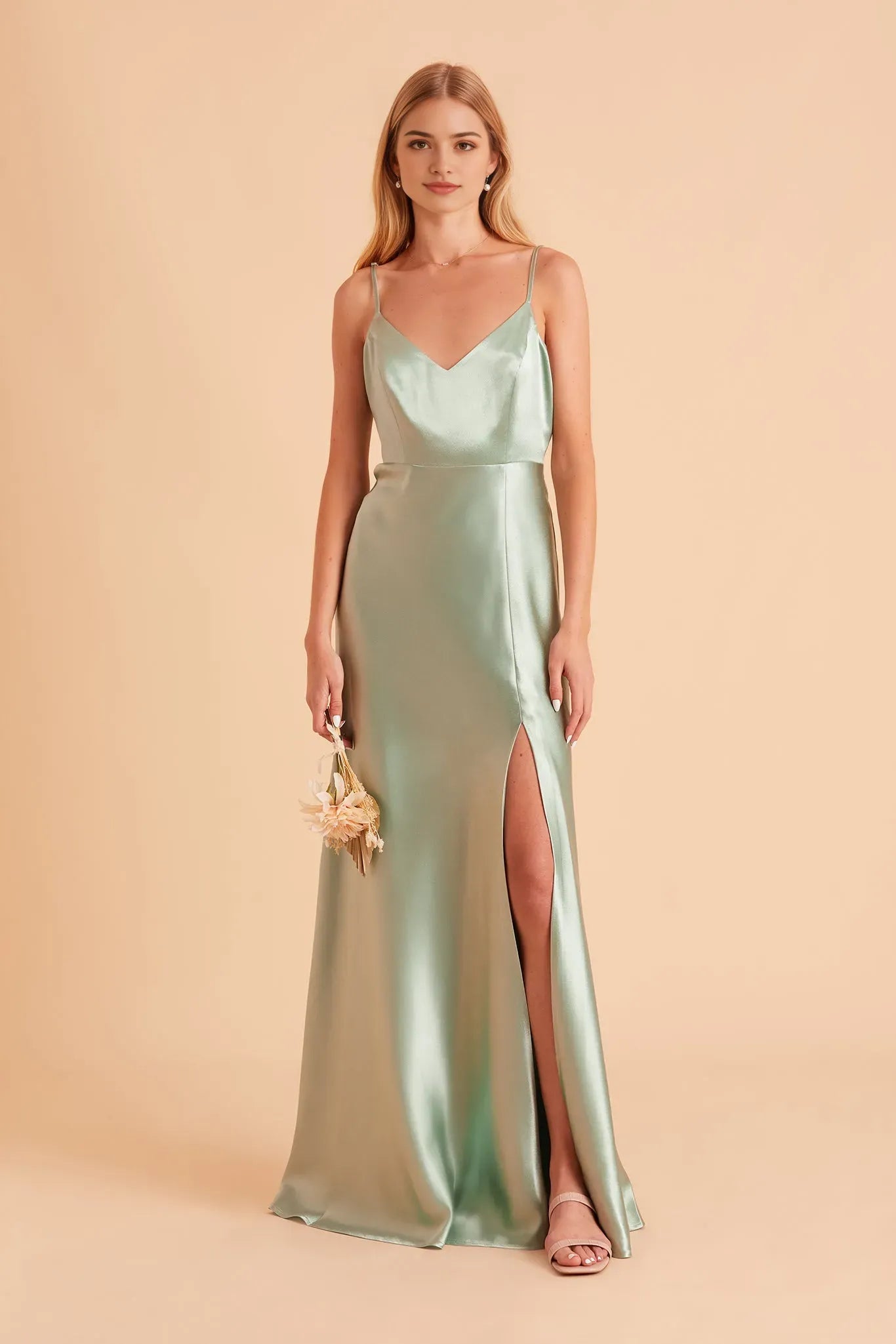 Mint Green Satin Deep V Neck Prom Dress Side Slit Tropical Resort  Inspired Silhouette for Dreamy Formal Getaways