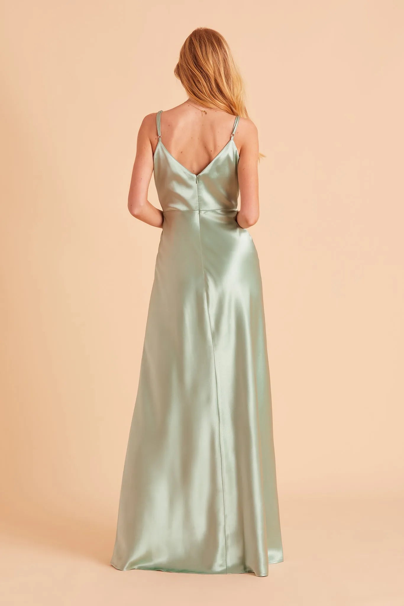 Mint Green Satin Deep V Neck Prom Dress Side Slit Tropical Resort  Inspired Silhouette for Dreamy Formal Getaways