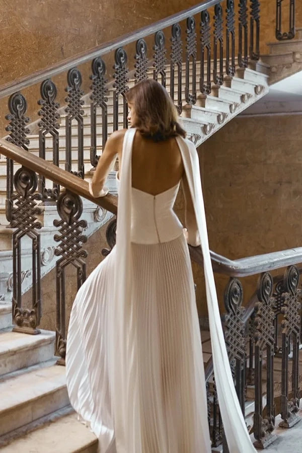 Modern A-Line Strapless Pleated Ivory Floor-Length Prom Dress