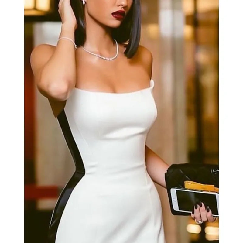 Modern Mermaid Strapless Sleeveless Two-tone White Black Maxi Prom Dress for Women Custom