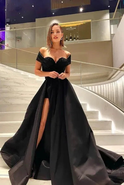 Modern Sleeveless Evening Dress With Slit Long Black Sequined