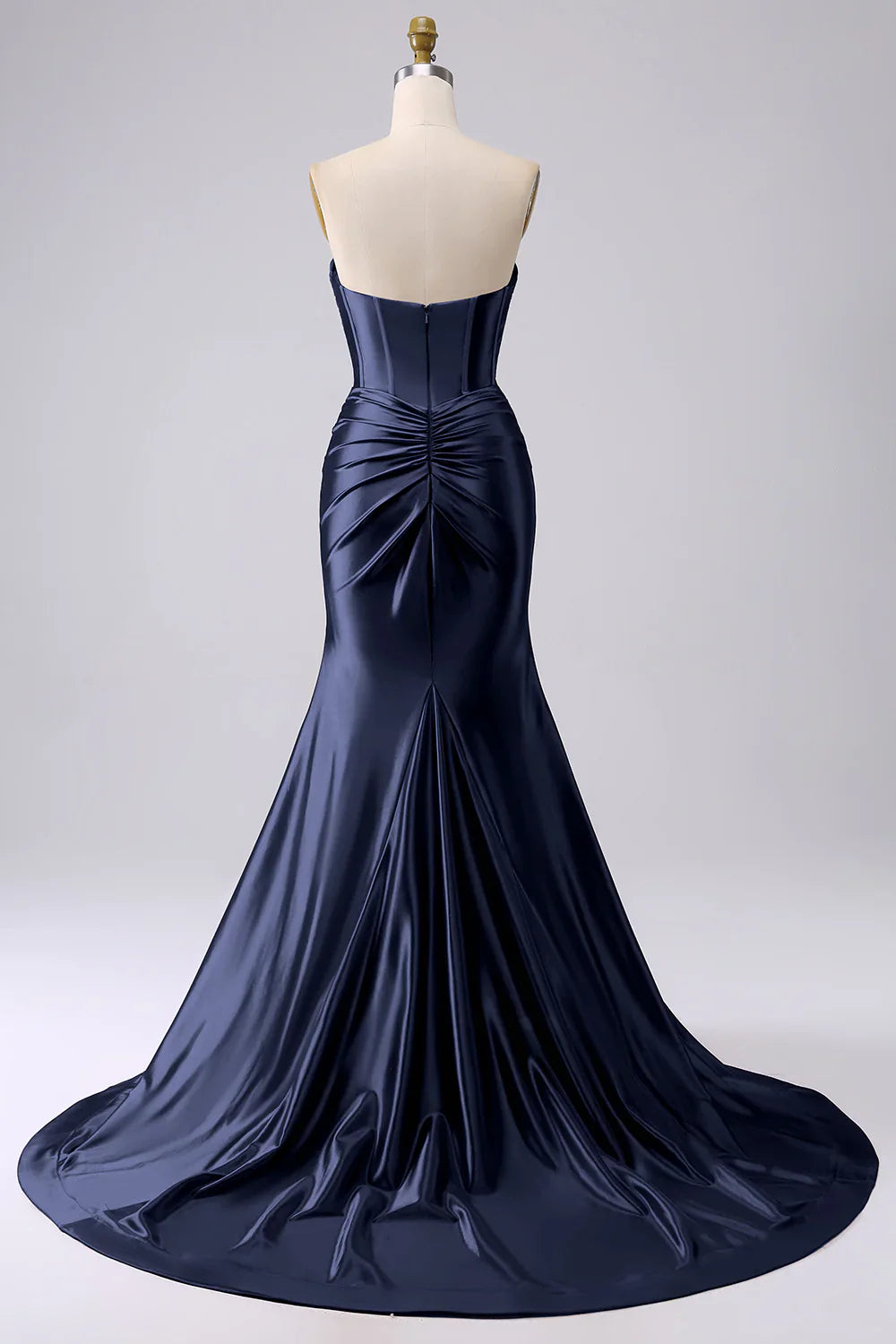 DingJiDress Sparkly Darrk Navy Mermaid Sweetheart Corset Long Prom Dress with Slit