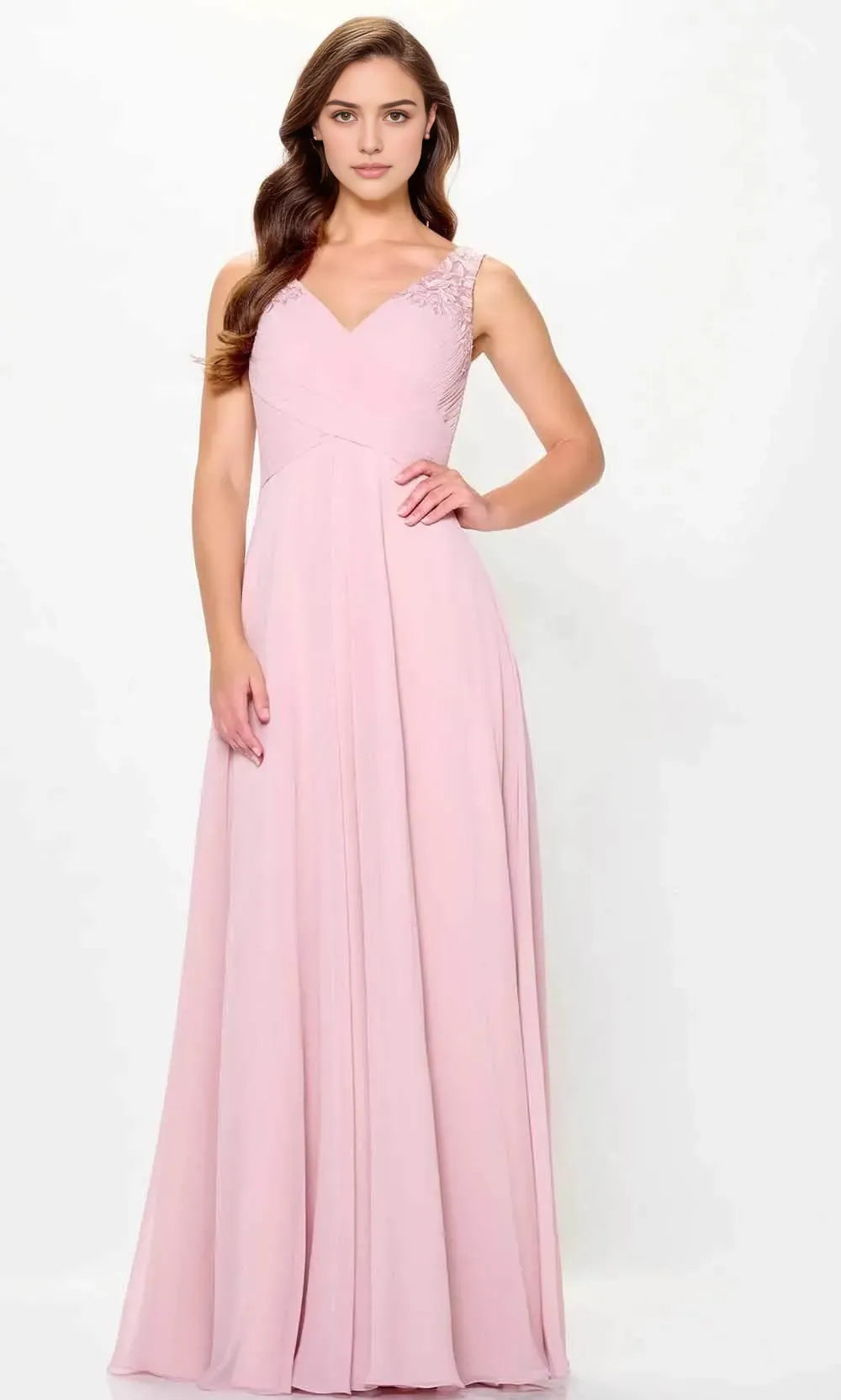 Navy Blue Chiffon Evening Dress with V - Neckline Lace Embellished Straps Ruched Bodice and Flowy Maxi Skirt for Elegant Occasions