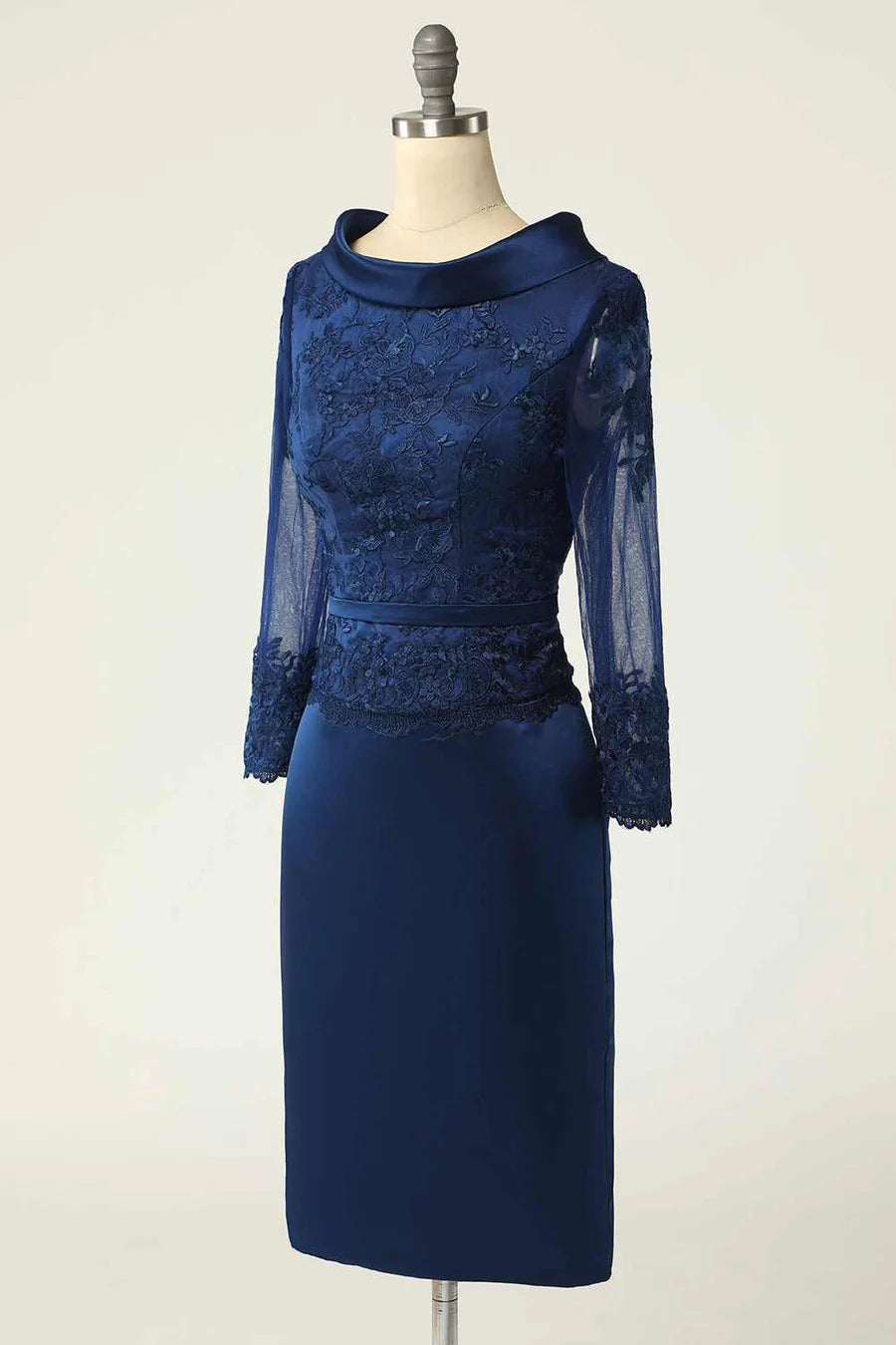 Navy Blue High-Collar Short Mother of the Bride Dress