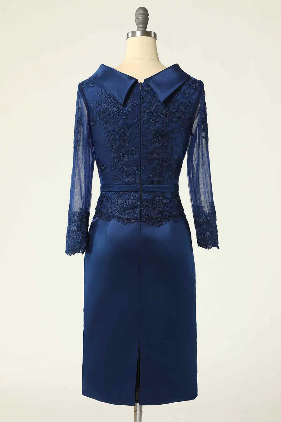 Navy Blue High-Collar Short Mother of the Bride Dress