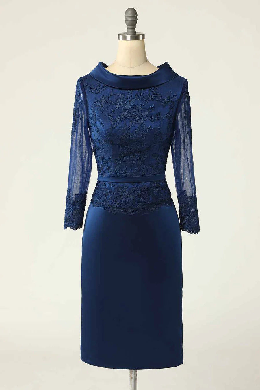 Navy Blue High-Collar Short Mother of the Bride Dress