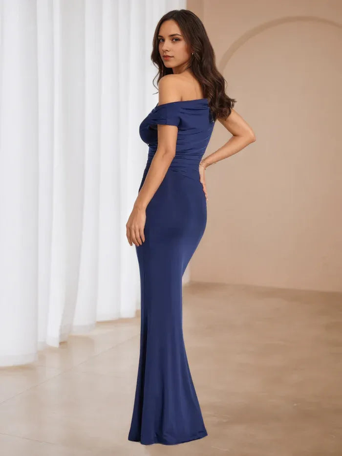 Navy Blue One - Shoulder Prom Dress Ruched Detailing Mermaid Fit for Timeless Gala Elegance