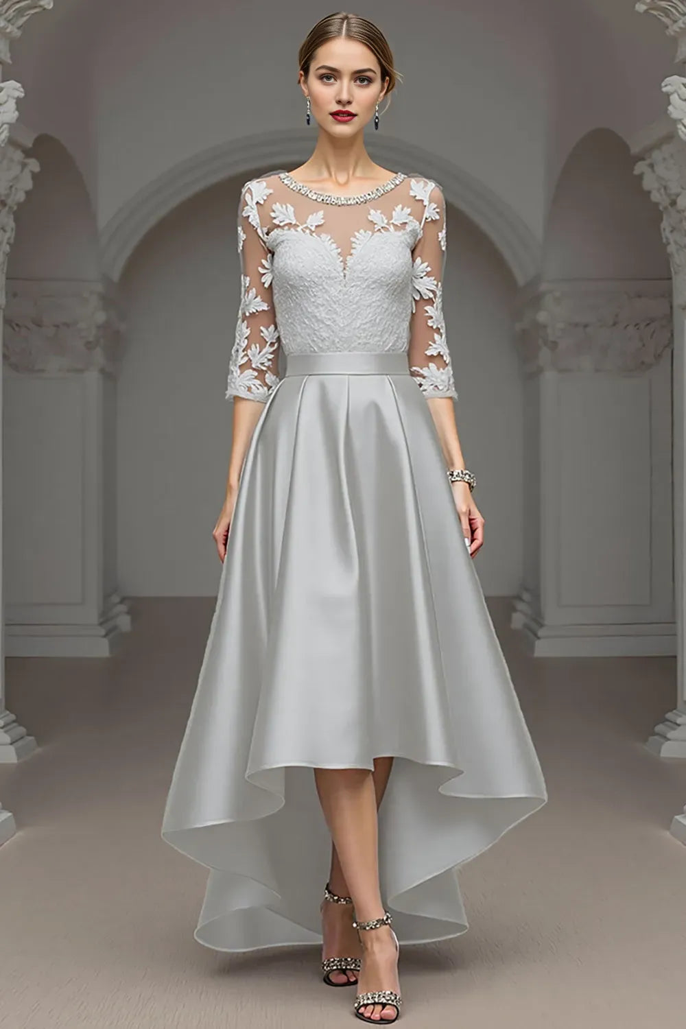 Navy A Line High Low Mother Of The Bride Dress With Appliques ﻿