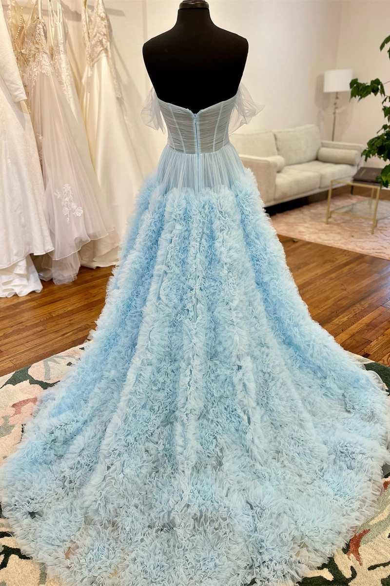 DingJiDress Prom Dress  A-Line Off the Shoulder Tulle Princecss with Slit