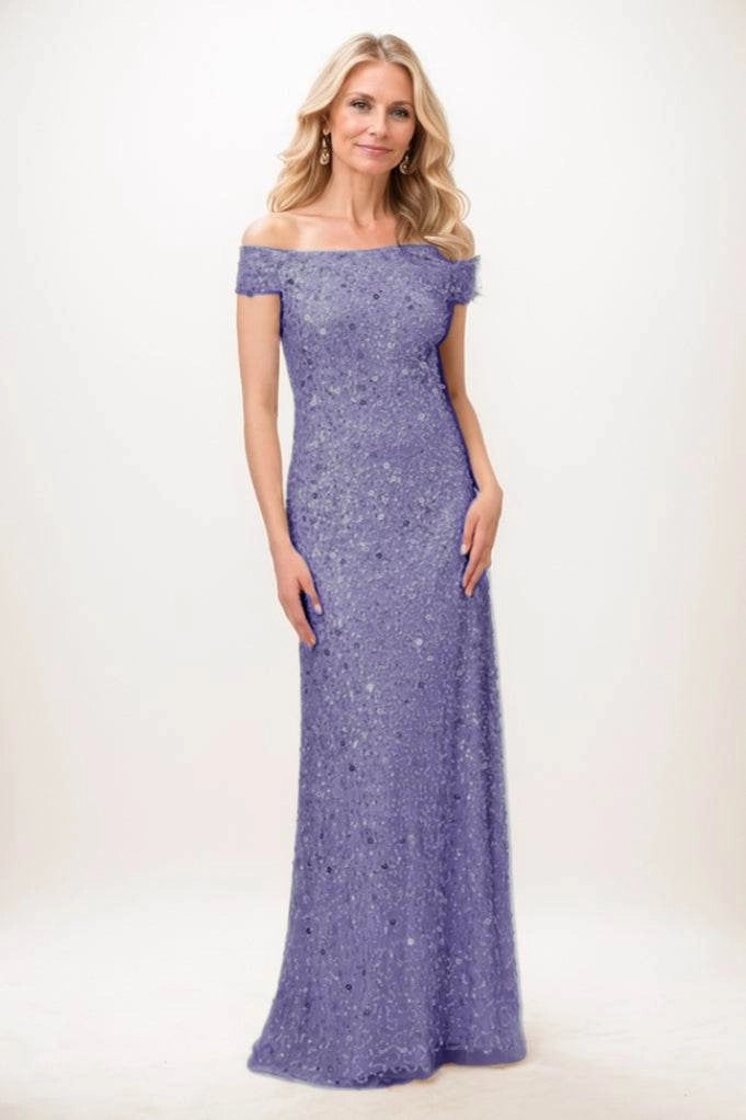 Off-the-Shoulder Floor Length Sequined Mother Of The Bride Dress
