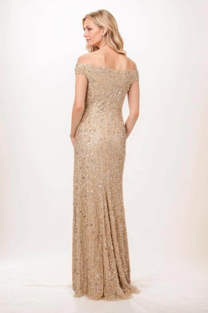 Off-the-Shoulder Floor Length Sequined Mother Of The Bride Dress