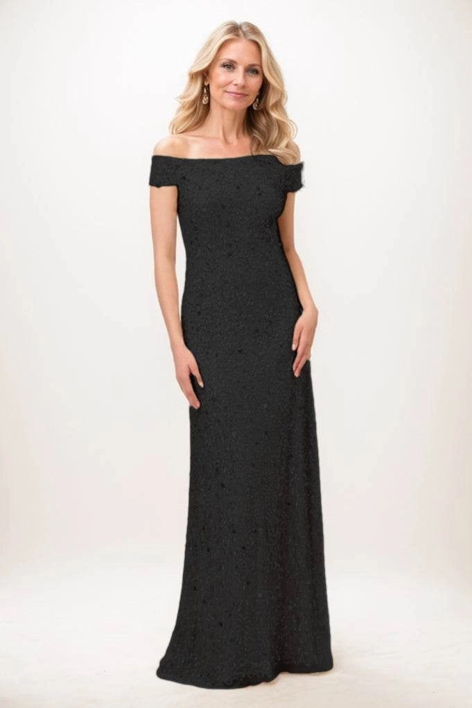 Off-the-Shoulder Floor Length Sequined Mother Of The Bride Dress