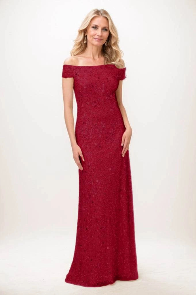 Off-the-Shoulder Floor Length Sequined Mother Of The Bride Dress