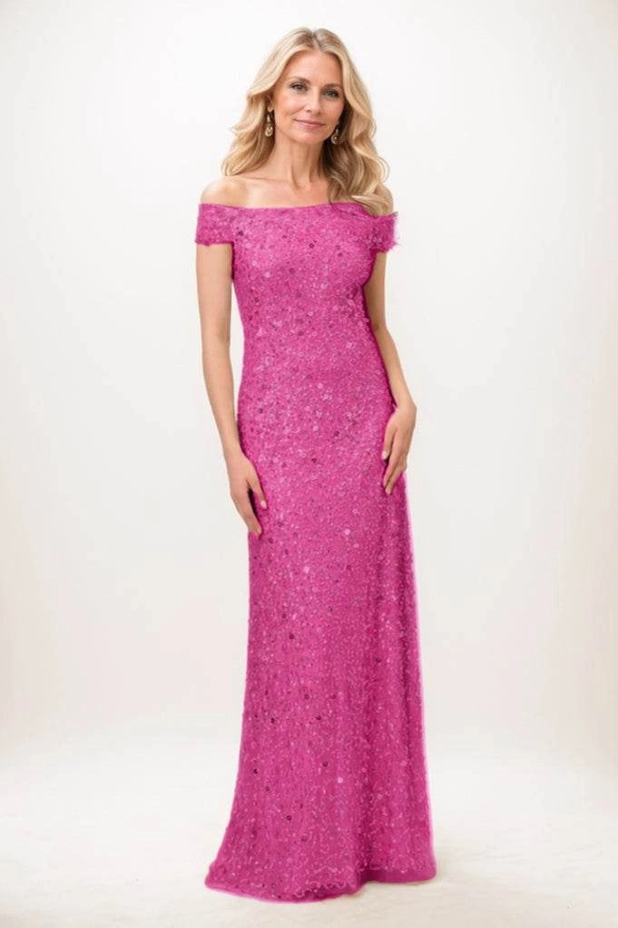 Off-the-Shoulder Floor Length Sequined Mother Of The Bride Dress